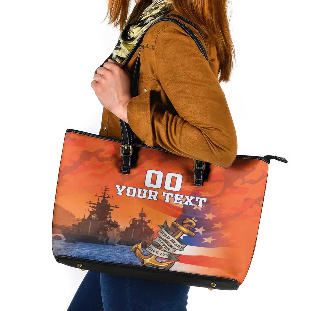 Custom US Navy Veteran Leather Tote Bag With Camouflage Pattern - Wonder Print Shop