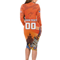 Custom US Navy Veteran Long Sleeve Bodycon Dress With Camouflage Pattern - Wonder Print Shop