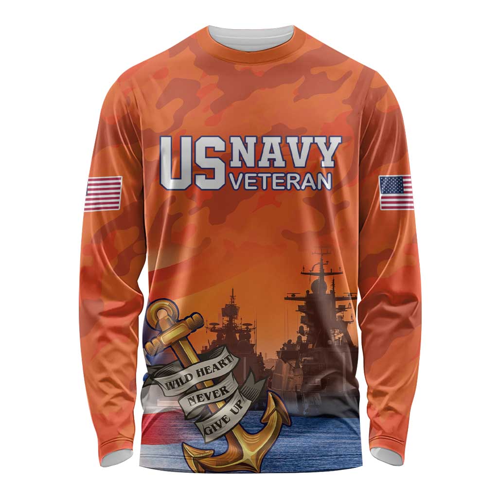 Custom US Navy Veteran Long Sleeve Shirt With Camouflage Pattern - Wonder Print Shop