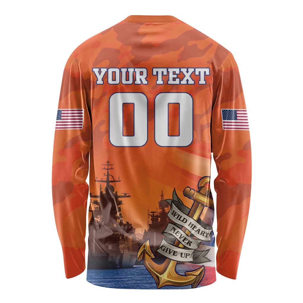 Custom US Navy Veteran Long Sleeve Shirt With Camouflage Pattern - Wonder Print Shop