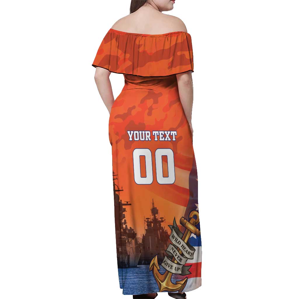 Custom US Navy Veteran Off Shoulder Maxi Dress With Camouflage Pattern - Wonder Print Shop