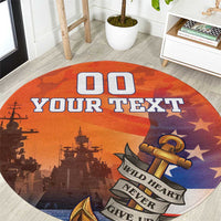 Custom US Navy Veteran Round Carpet With Camouflage Pattern