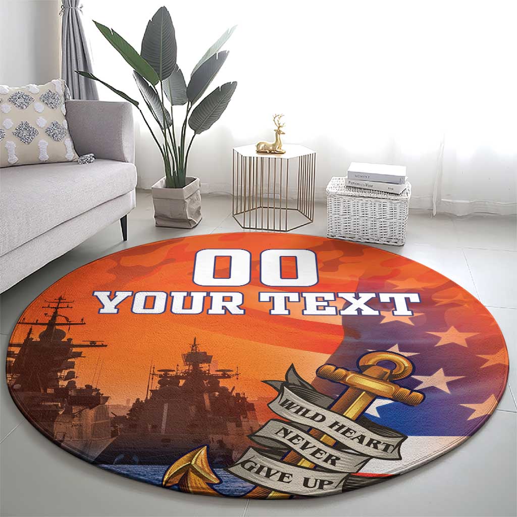 Custom US Navy Veteran Round Carpet With Camouflage Pattern