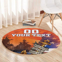 Custom US Navy Veteran Round Carpet With Camouflage Pattern