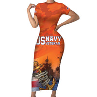Custom US Navy Veteran Short Sleeve Bodycon Dress With Camouflage Pattern - Wonder Print Shop