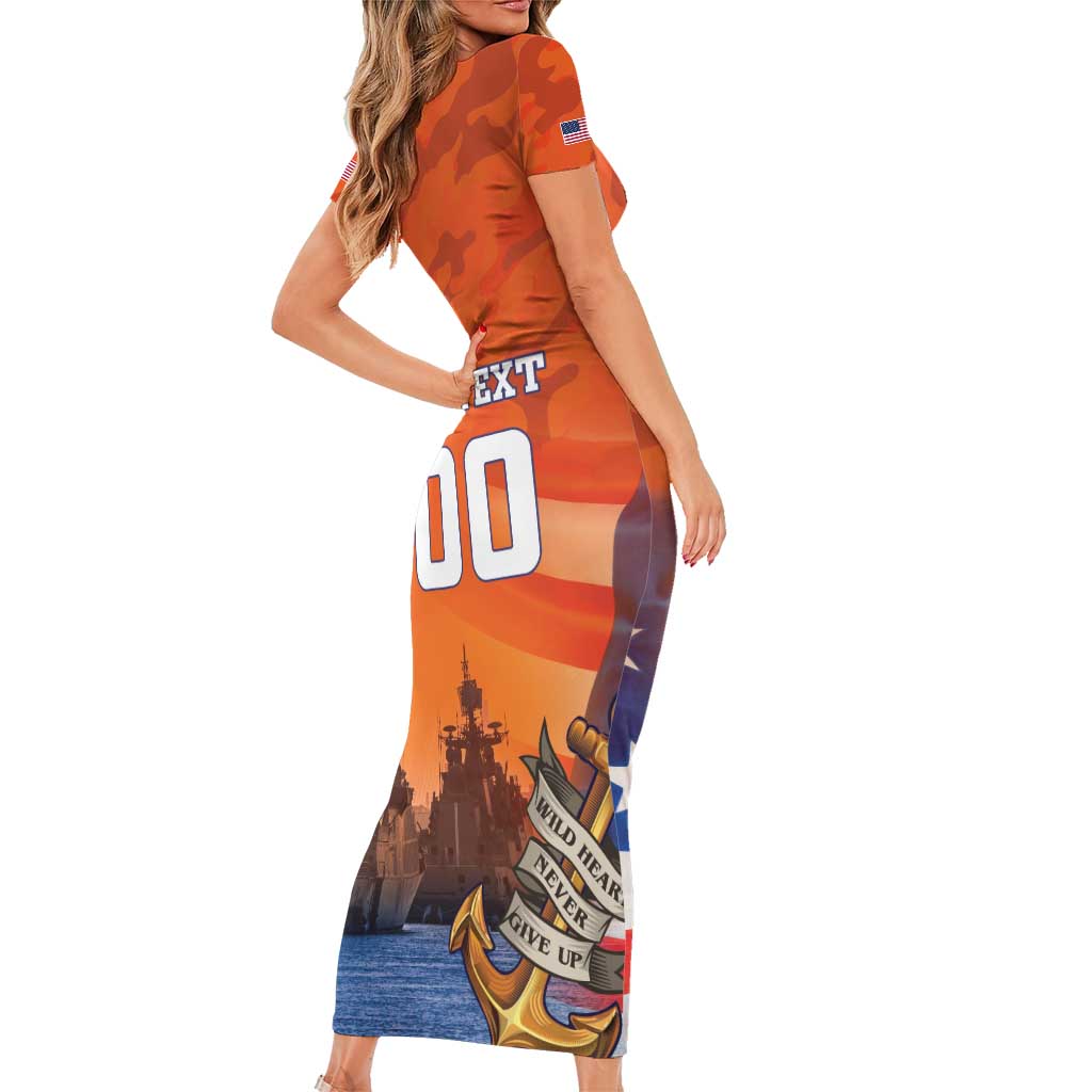 Custom US Navy Veteran Short Sleeve Bodycon Dress With Camouflage Pattern - Wonder Print Shop