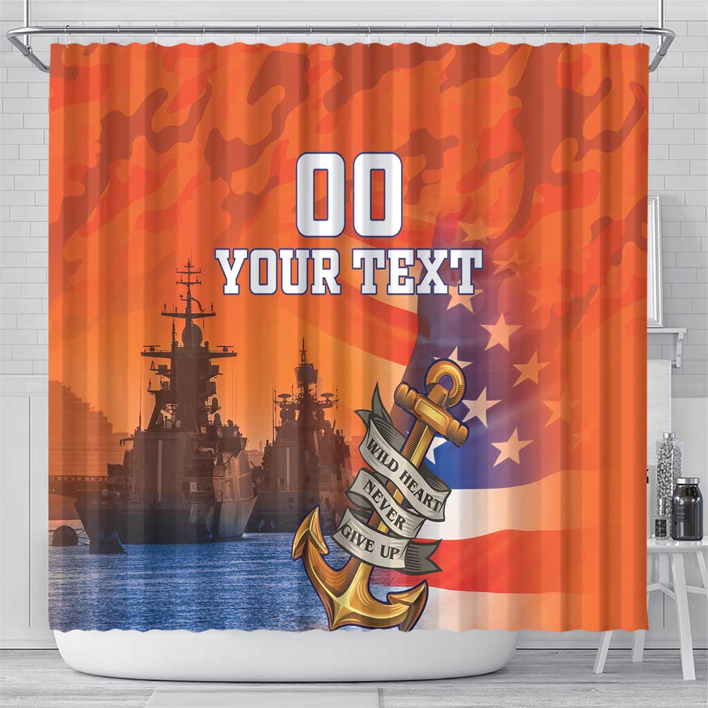 Custom US Navy Veteran Shower Curtain With Camouflage Pattern
