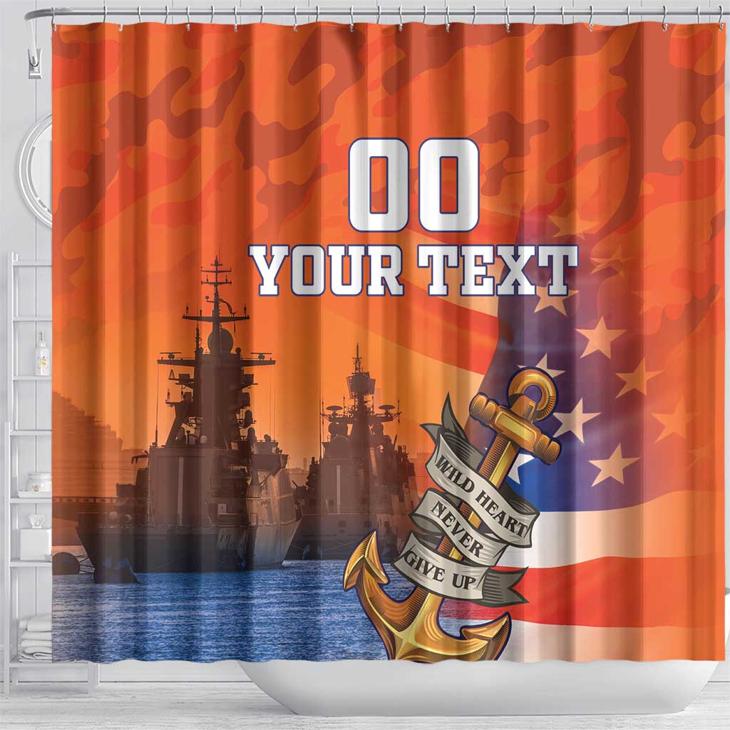 Custom US Navy Veteran Shower Curtain With Camouflage Pattern