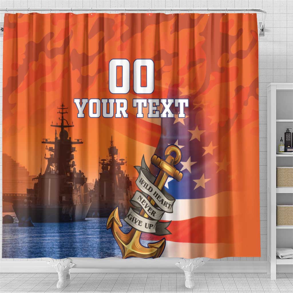 Custom US Navy Veteran Shower Curtain With Camouflage Pattern