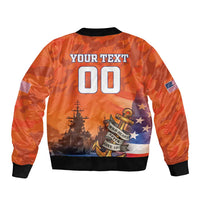 Custom US Navy Veteran Sleeve Zip Bomber Jacket With Camouflage Pattern - Wonder Print Shop