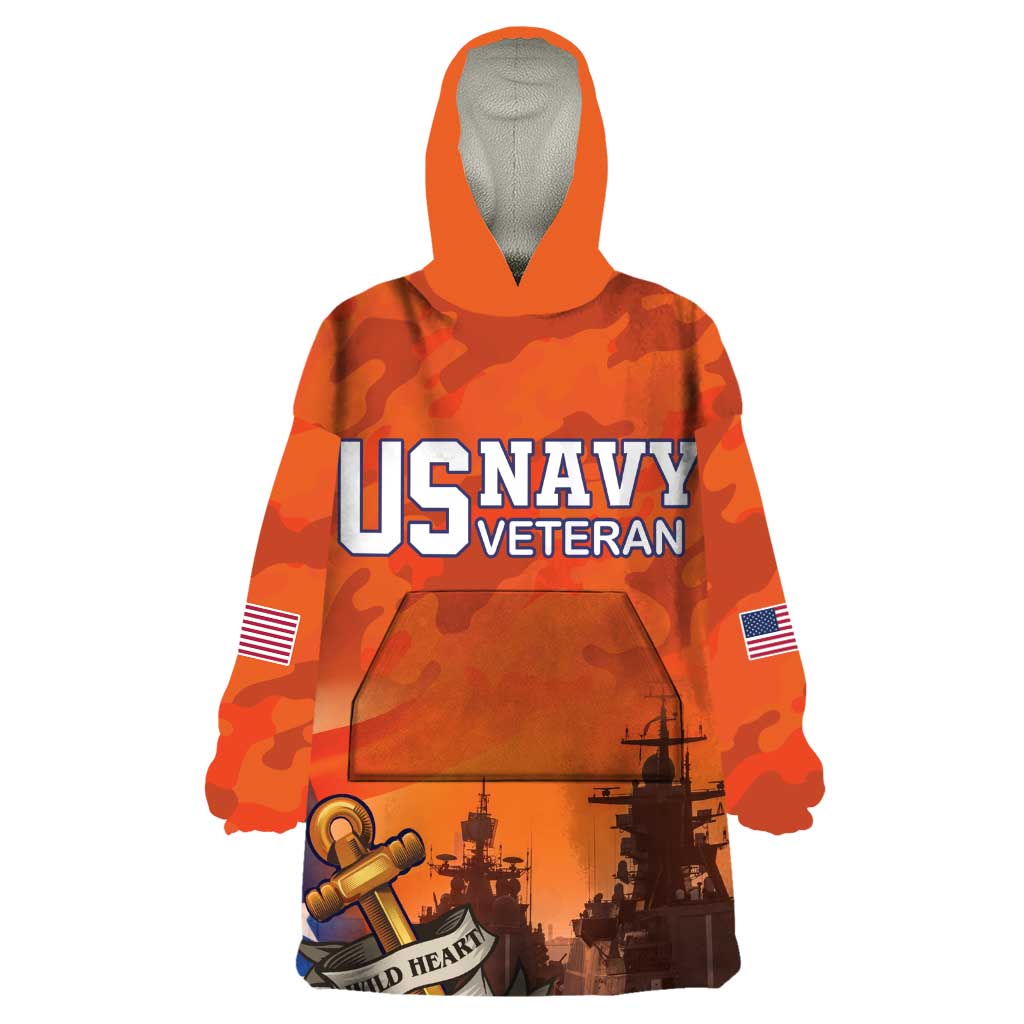 Custom US Navy Veteran Wearable Blanket Hoodie With Camouflage Pattern - Wonder Print Shop
