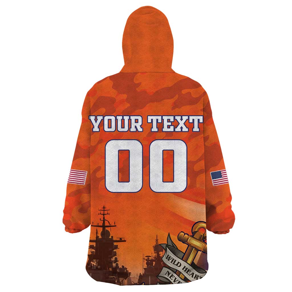 Custom US Navy Veteran Wearable Blanket Hoodie With Camouflage Pattern - Wonder Print Shop
