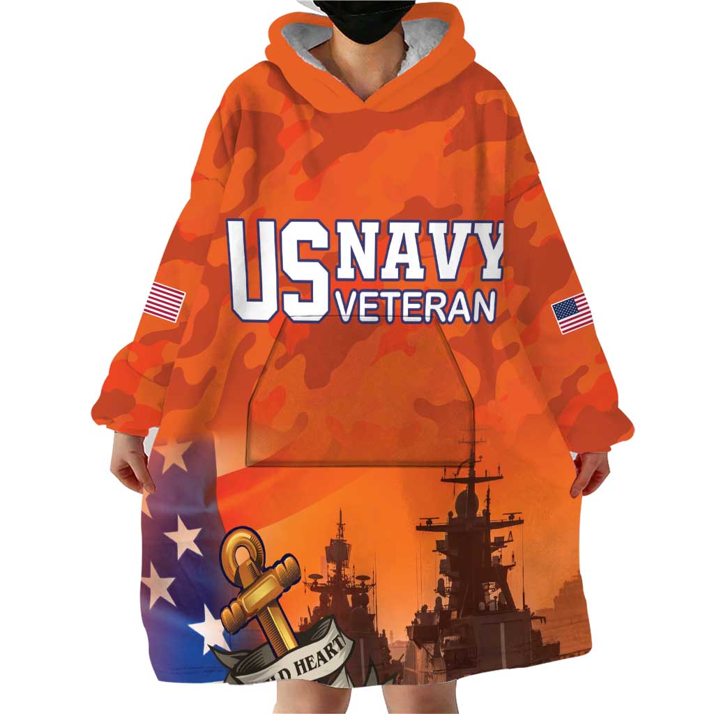Custom US Navy Veteran Wearable Blanket Hoodie With Camouflage Pattern - Wonder Print Shop