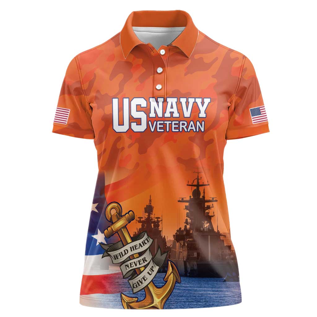 Custom US Navy Veteran Women Polo Shirt With Camouflage Pattern - Wonder Print Shop