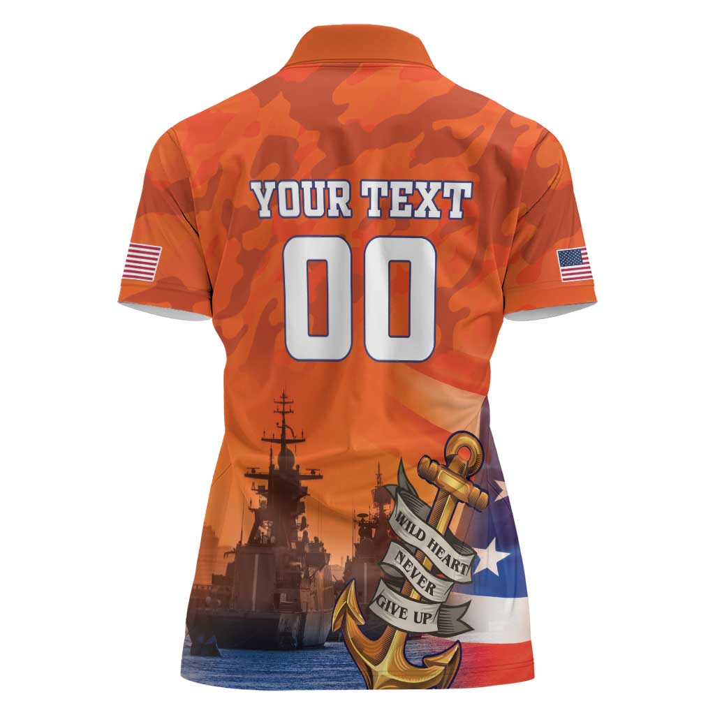 Custom US Navy Veteran Women Polo Shirt With Camouflage Pattern - Wonder Print Shop