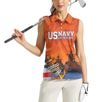 Custom US Navy Veteran Women Sleeveless Polo Shirt With Camouflage Pattern - Wonder Print Shop