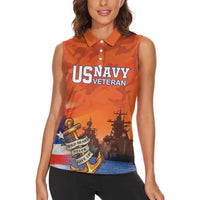 Custom US Navy Veteran Women Sleeveless Polo Shirt With Camouflage Pattern - Wonder Print Shop