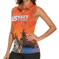 Custom US Navy Veteran Women Sleeveless Polo Shirt With Camouflage Pattern - Wonder Print Shop