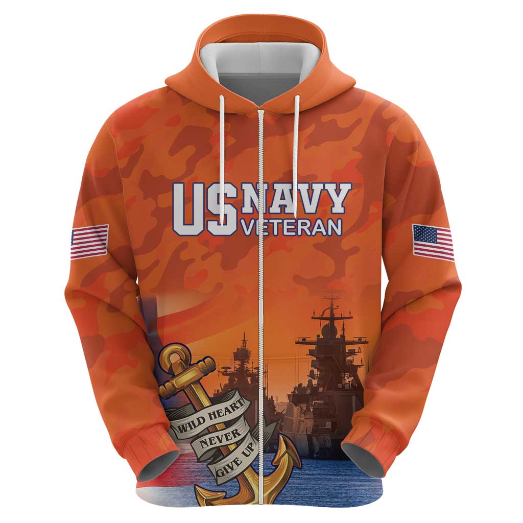 Custom US Navy Veteran Zip Hoodie With Camouflage Pattern - Wonder Print Shop