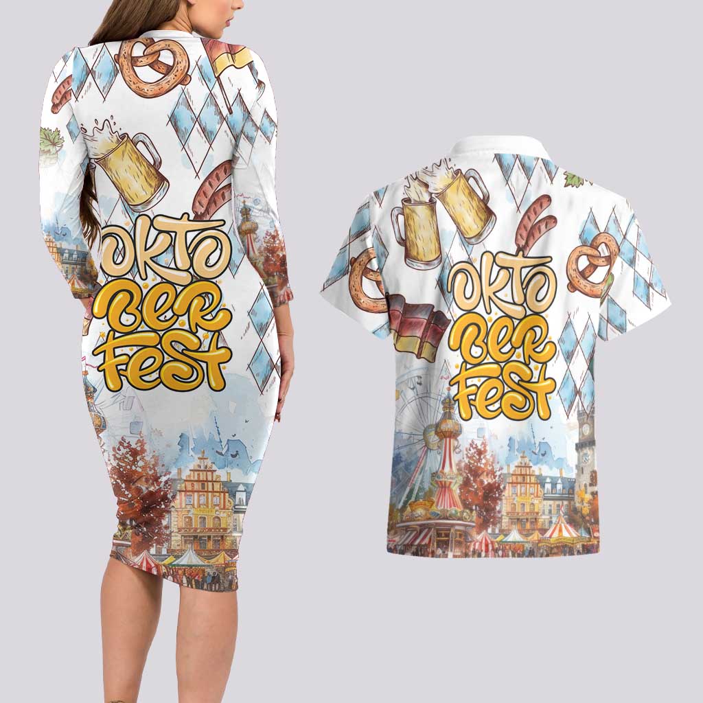 German Oktoberfest Beer Couples Matching Long Sleeve Bodycon Dress and Hawaiian Shirt Heritage Beer Riesenrad Joy - Wonder Print Shop