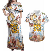 German Oktoberfest Beer Couples Matching Off Shoulder Maxi Dress and Hawaiian Shirt Heritage Beer Riesenrad Joy - Wonder Print Shop
