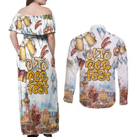 German Oktoberfest Beer Couples Matching Off Shoulder Maxi Dress and Long Sleeve Button Shirt Heritage Beer Riesenrad Joy - Wonder Print Shop