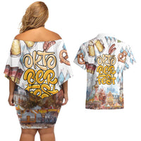 German Oktoberfest Beer Couples Matching Off Shoulder Short Dress and Hawaiian Shirt Heritage Beer Riesenrad Joy - Wonder Print Shop