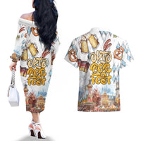 German Oktoberfest Beer Couples Matching Off The Shoulder Long Sleeve Dress and Hawaiian Shirt Heritage Beer Riesenrad Joy - Wonder Print Shop