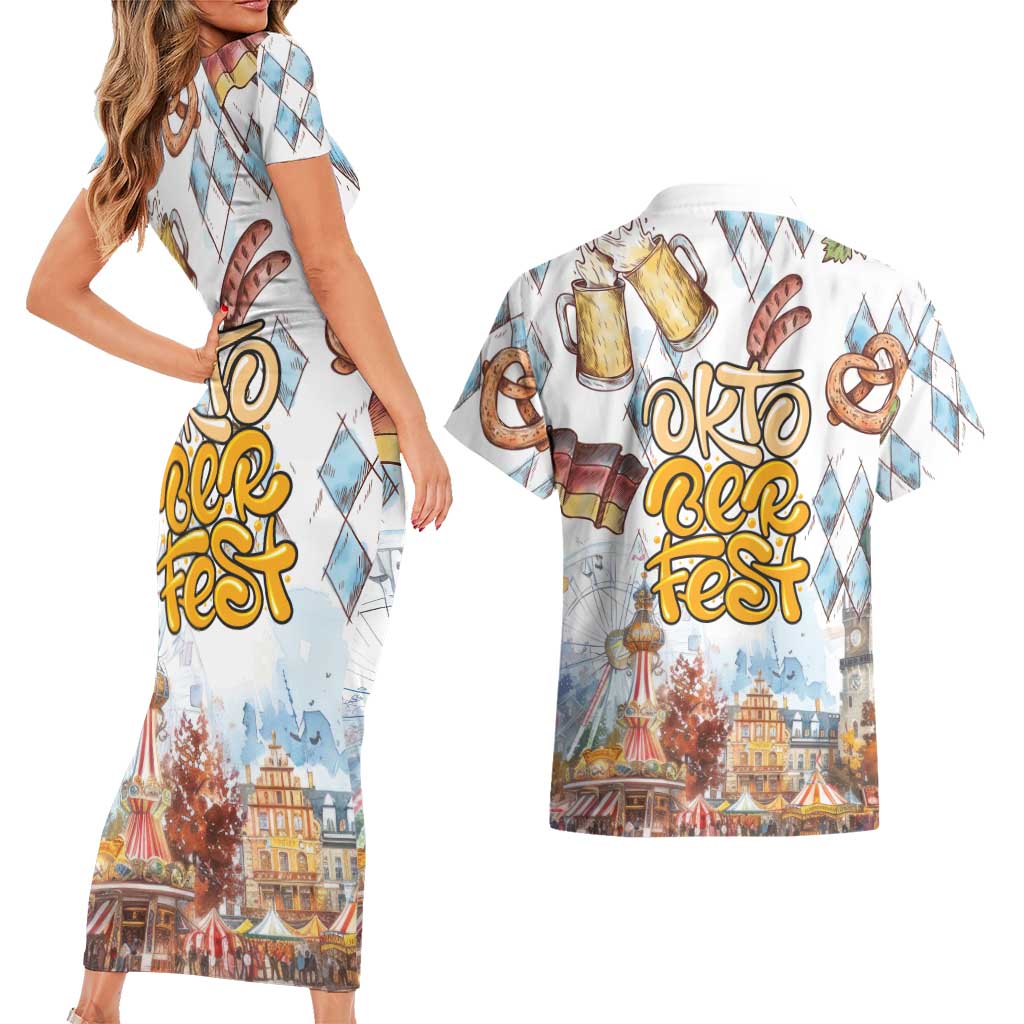 German Oktoberfest Beer Couples Matching Short Sleeve Bodycon Dress and Hawaiian Shirt Heritage Beer Riesenrad Joy - Wonder Print Shop