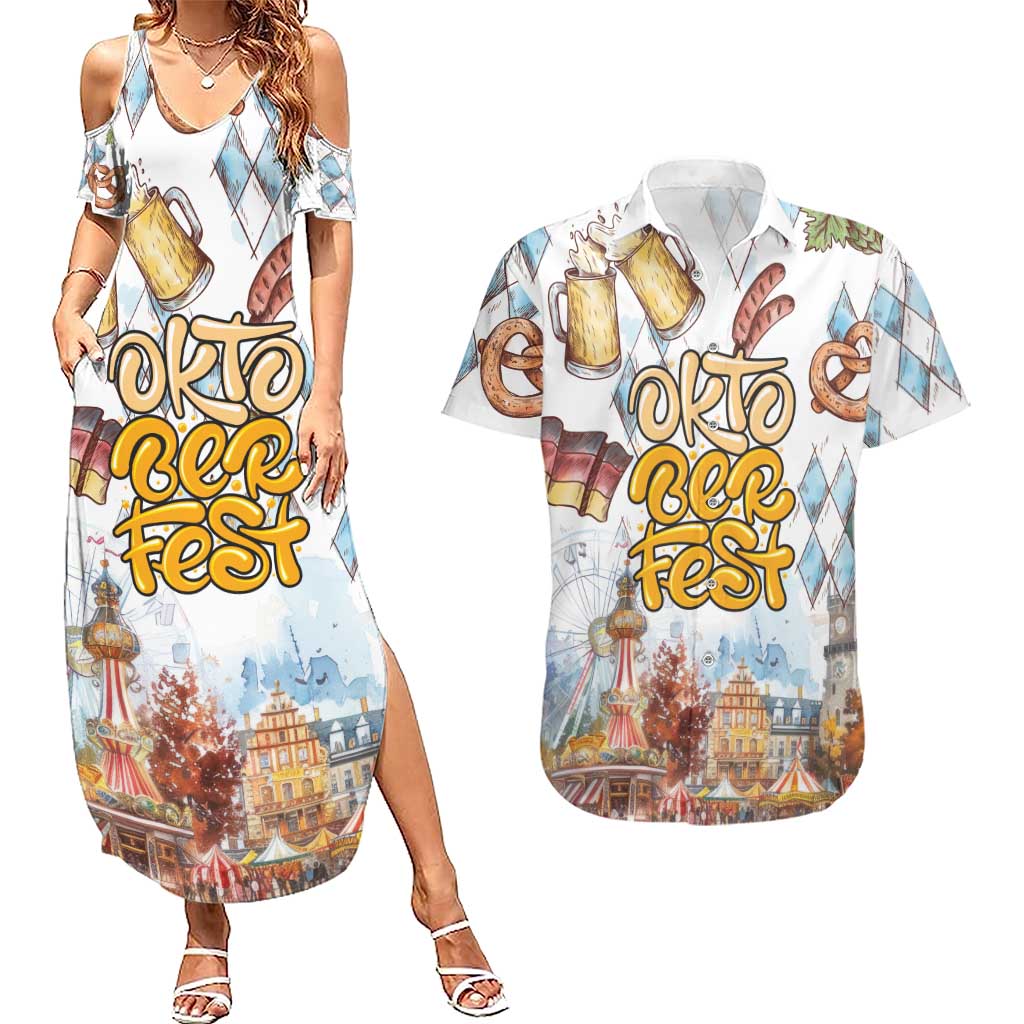 German Oktoberfest Beer Couples Matching Summer Maxi Dress and Hawaiian Shirt Heritage Beer Riesenrad Joy - Wonder Print Shop