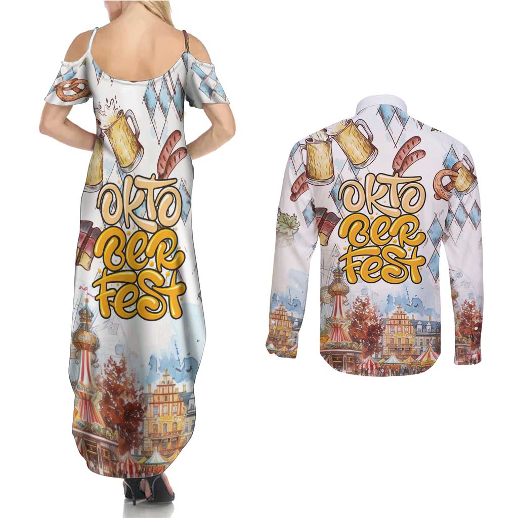 German Oktoberfest Beer Couples Matching Summer Maxi Dress and Long Sleeve Button Shirt Heritage Beer Riesenrad Joy - Wonder Print Shop