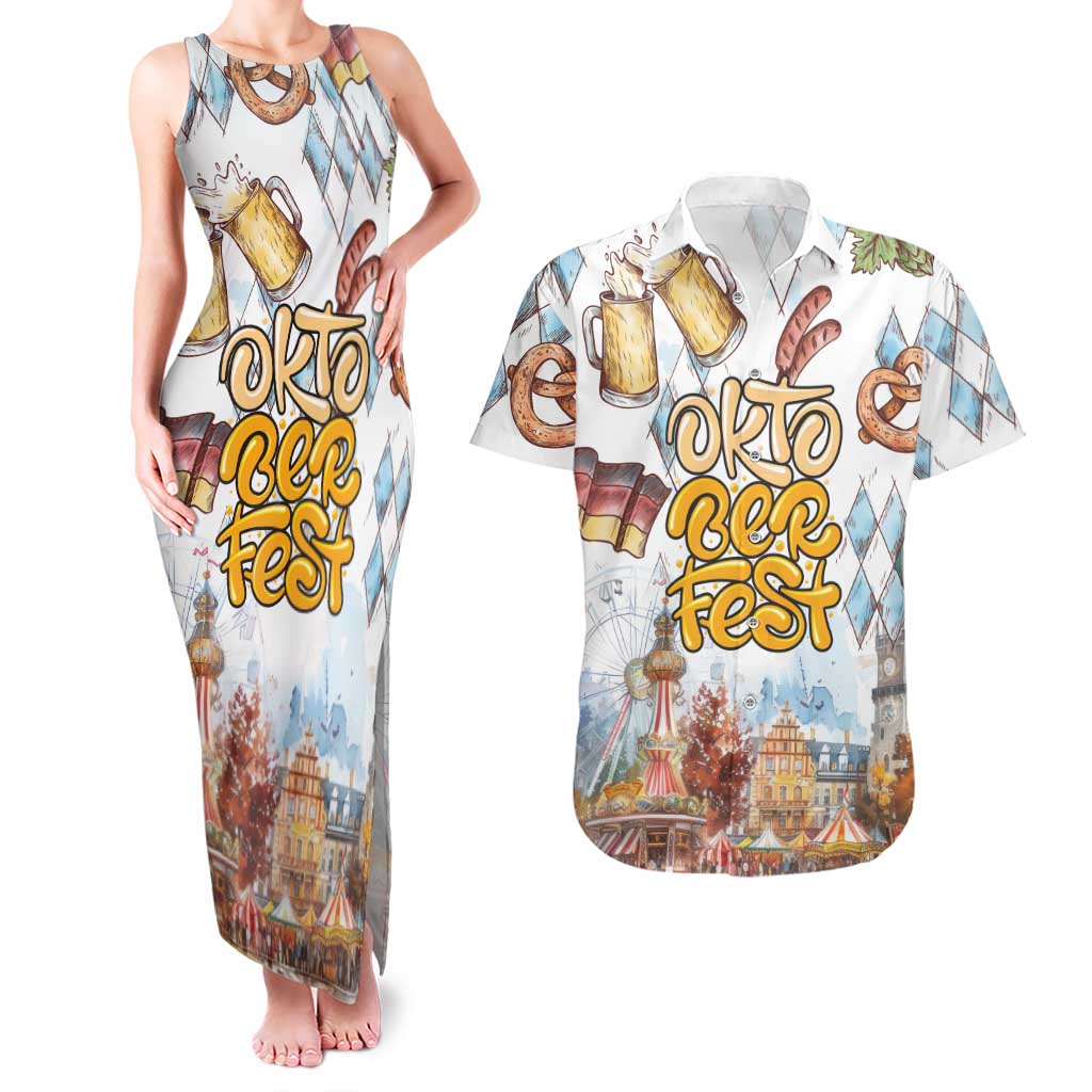 German Oktoberfest Beer Couples Matching Tank Maxi Dress and Hawaiian Shirt Heritage Beer Riesenrad Joy - Wonder Print Shop
