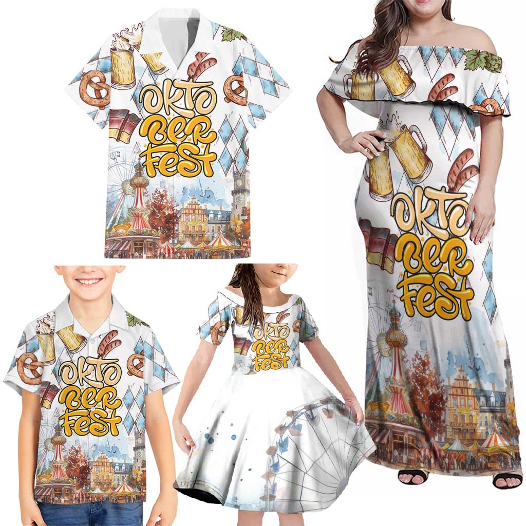 German Oktoberfest Beer Family Matching Off Shoulder Maxi Dress and Hawaiian Shirt Heritage Beer Riesenrad Joy - Wonder Print Shop