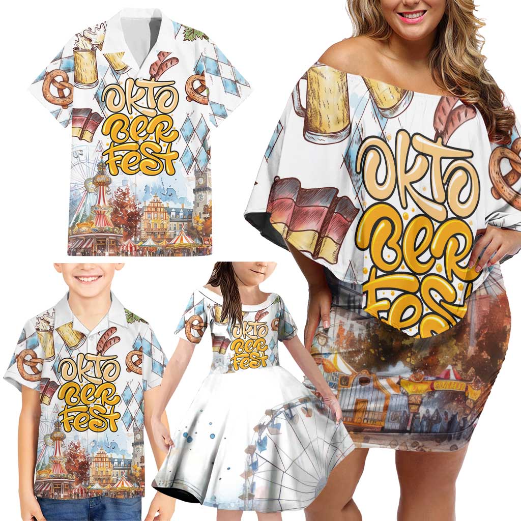 German Oktoberfest Beer Family Matching Off Shoulder Short Dress and Hawaiian Shirt Heritage Beer Riesenrad Joy - Wonder Print Shop