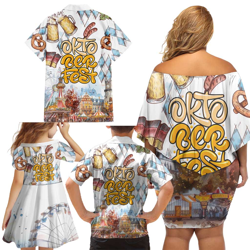 German Oktoberfest Beer Family Matching Off Shoulder Short Dress and Hawaiian Shirt Heritage Beer Riesenrad Joy - Wonder Print Shop
