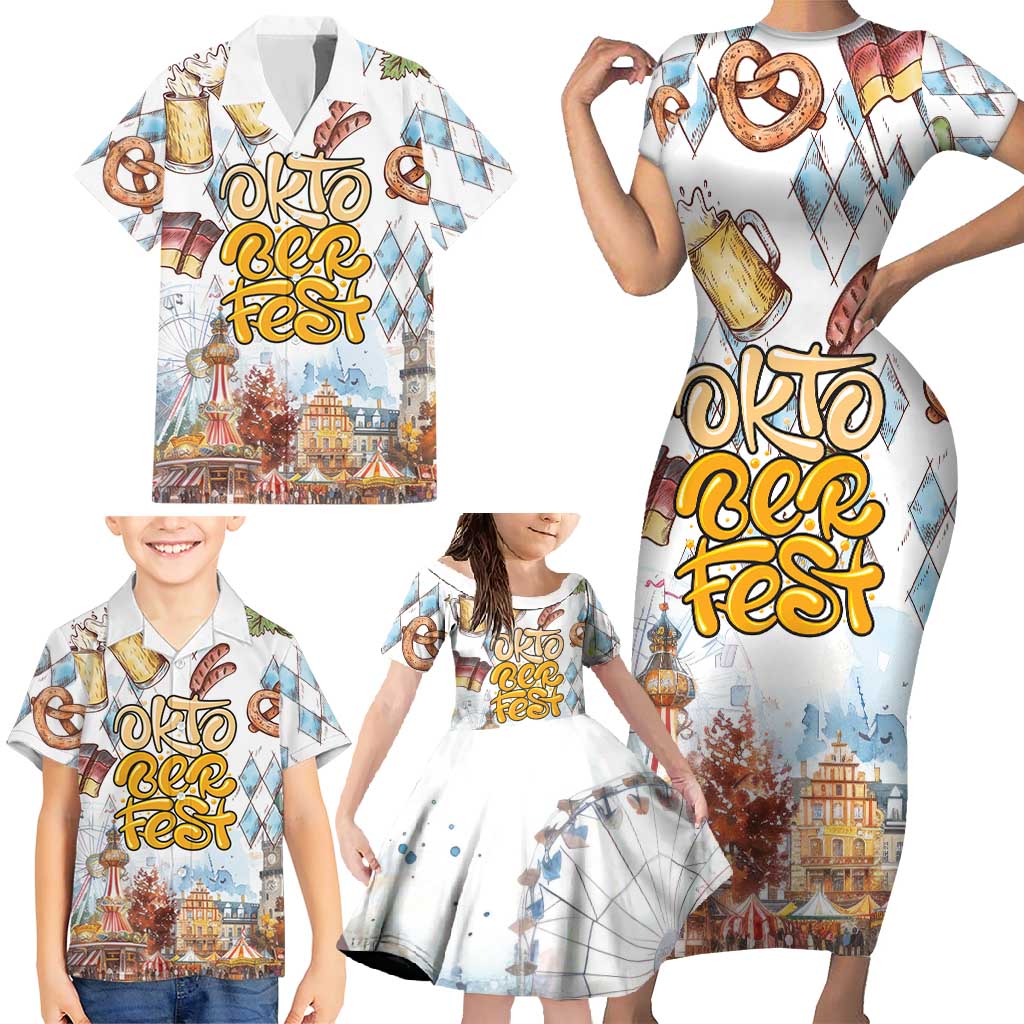 German Oktoberfest Beer Family Matching Short Sleeve Bodycon Dress and Hawaiian Shirt Heritage Beer Riesenrad Joy - Wonder Print Shop