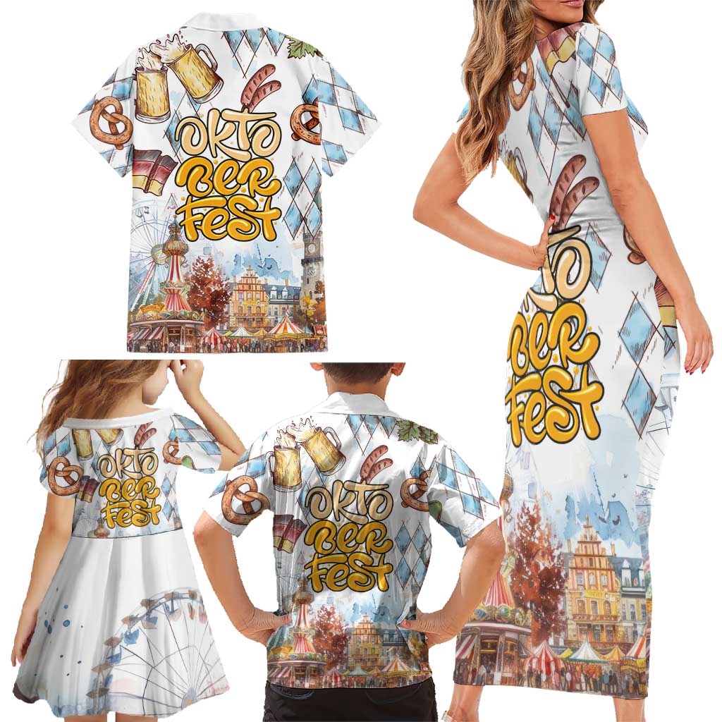 German Oktoberfest Beer Family Matching Short Sleeve Bodycon Dress and Hawaiian Shirt Heritage Beer Riesenrad Joy - Wonder Print Shop