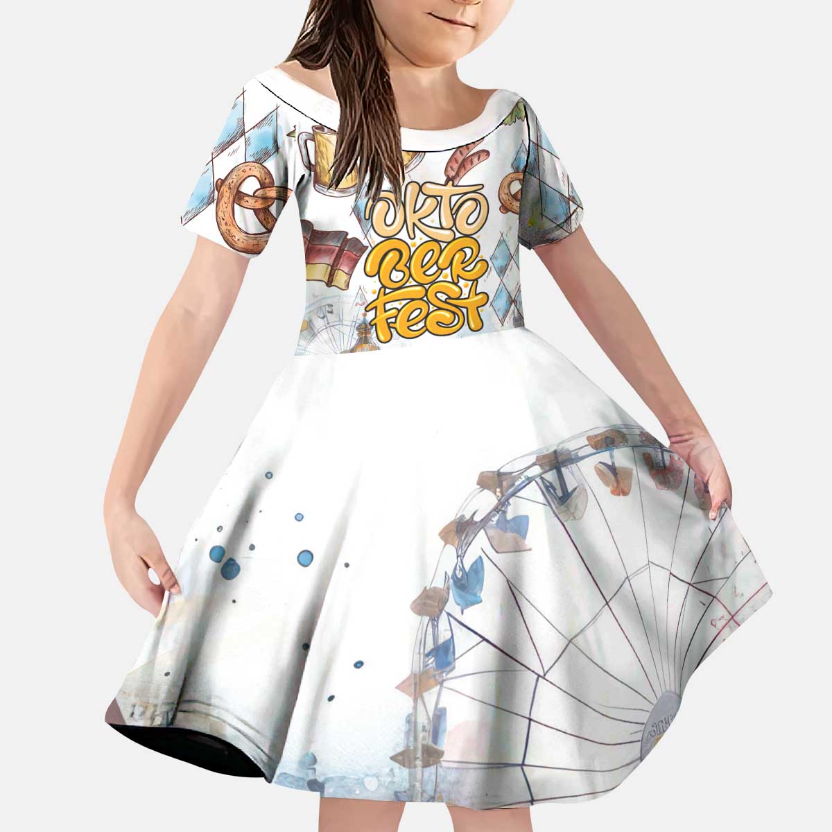 German Oktoberfest Beer Kid Short Sleeve Dress Heritage Beer Riesenrad Joy - Wonder Print Shop