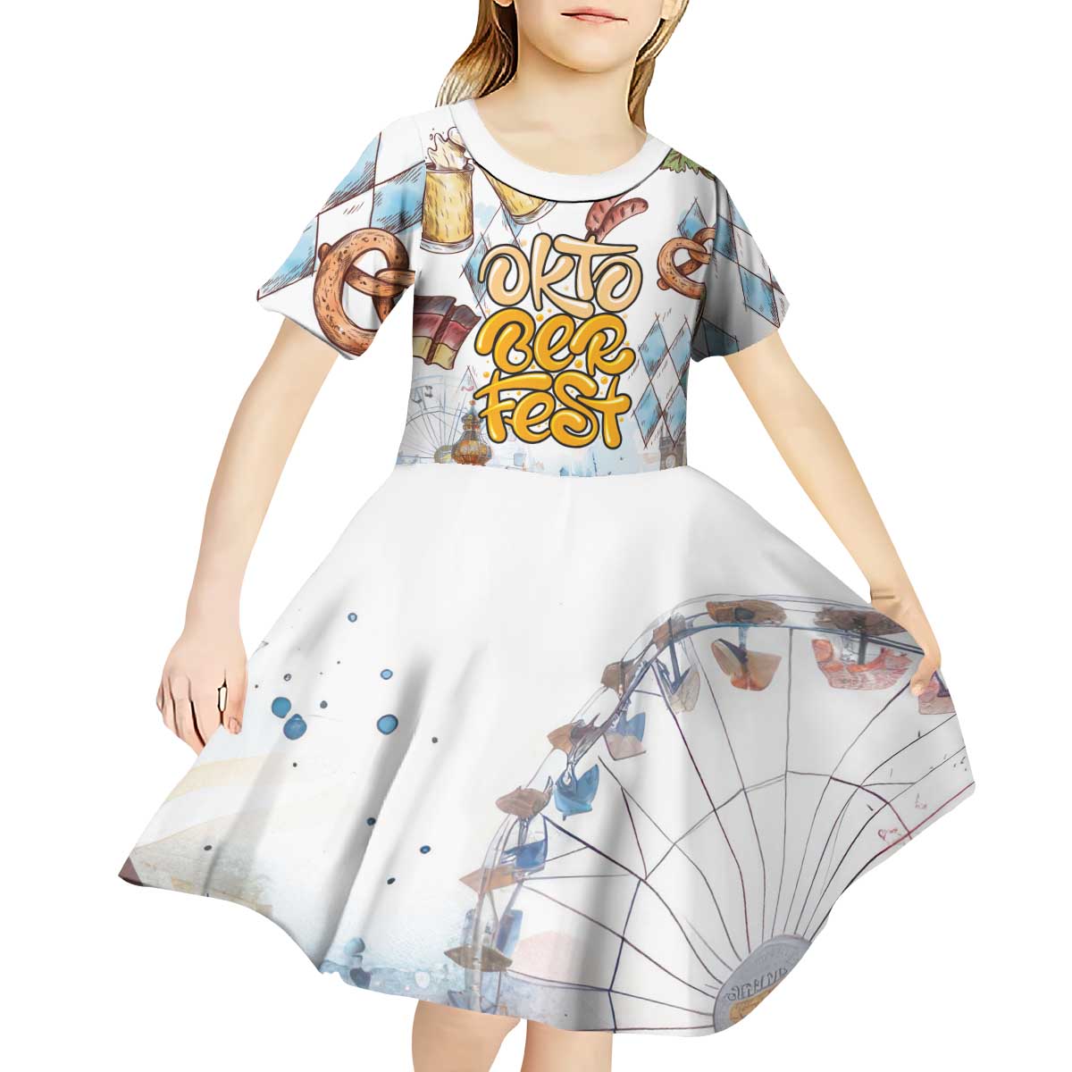 German Oktoberfest Beer Kid Short Sleeve Dress Heritage Beer Riesenrad Joy - Wonder Print Shop