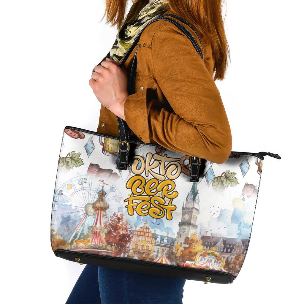 German Oktoberfest Beer Leather Tote Bag Heritage Beer Riesenrad Joy - Wonder Print Shop