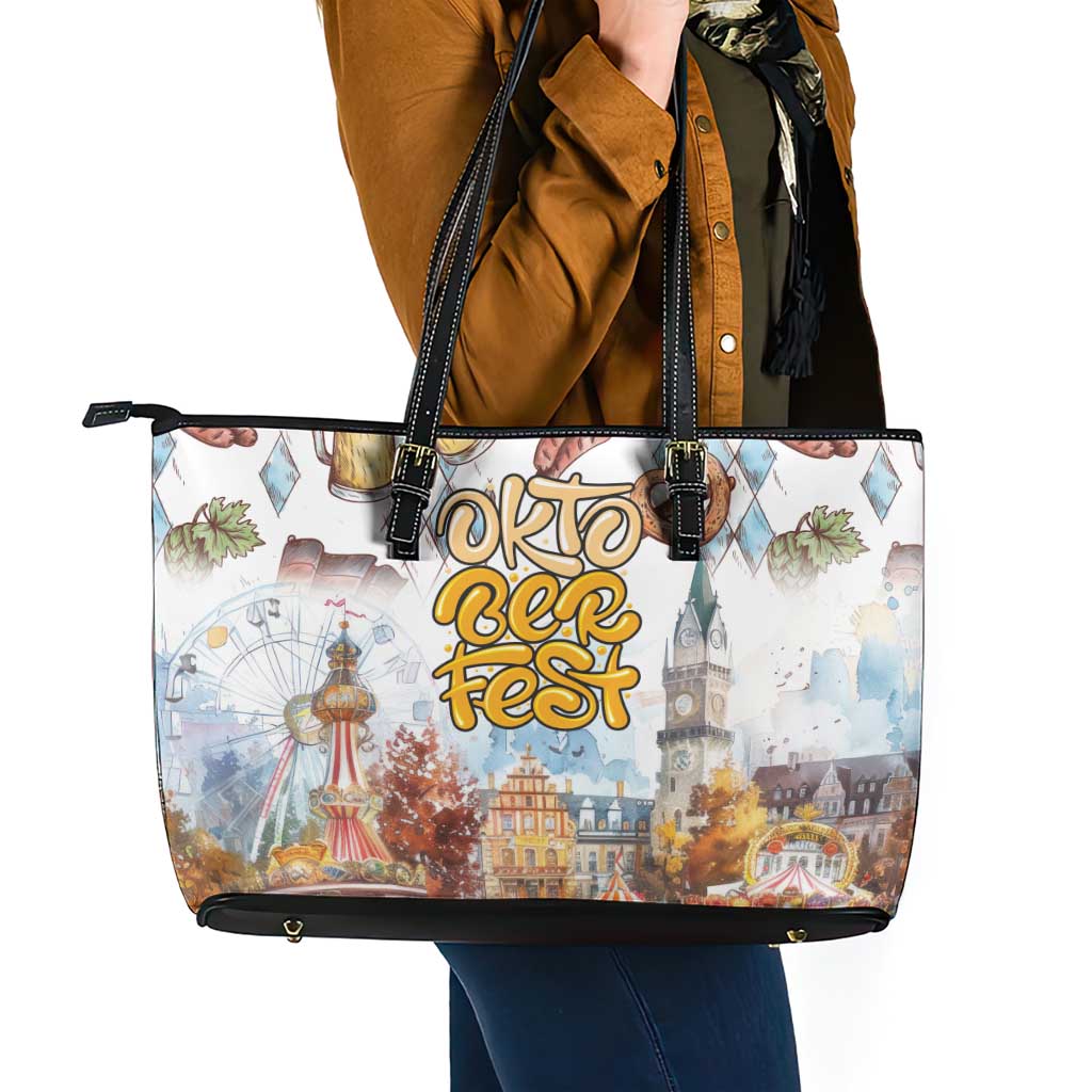 German Oktoberfest Beer Leather Tote Bag Heritage Beer Riesenrad Joy - Wonder Print Shop