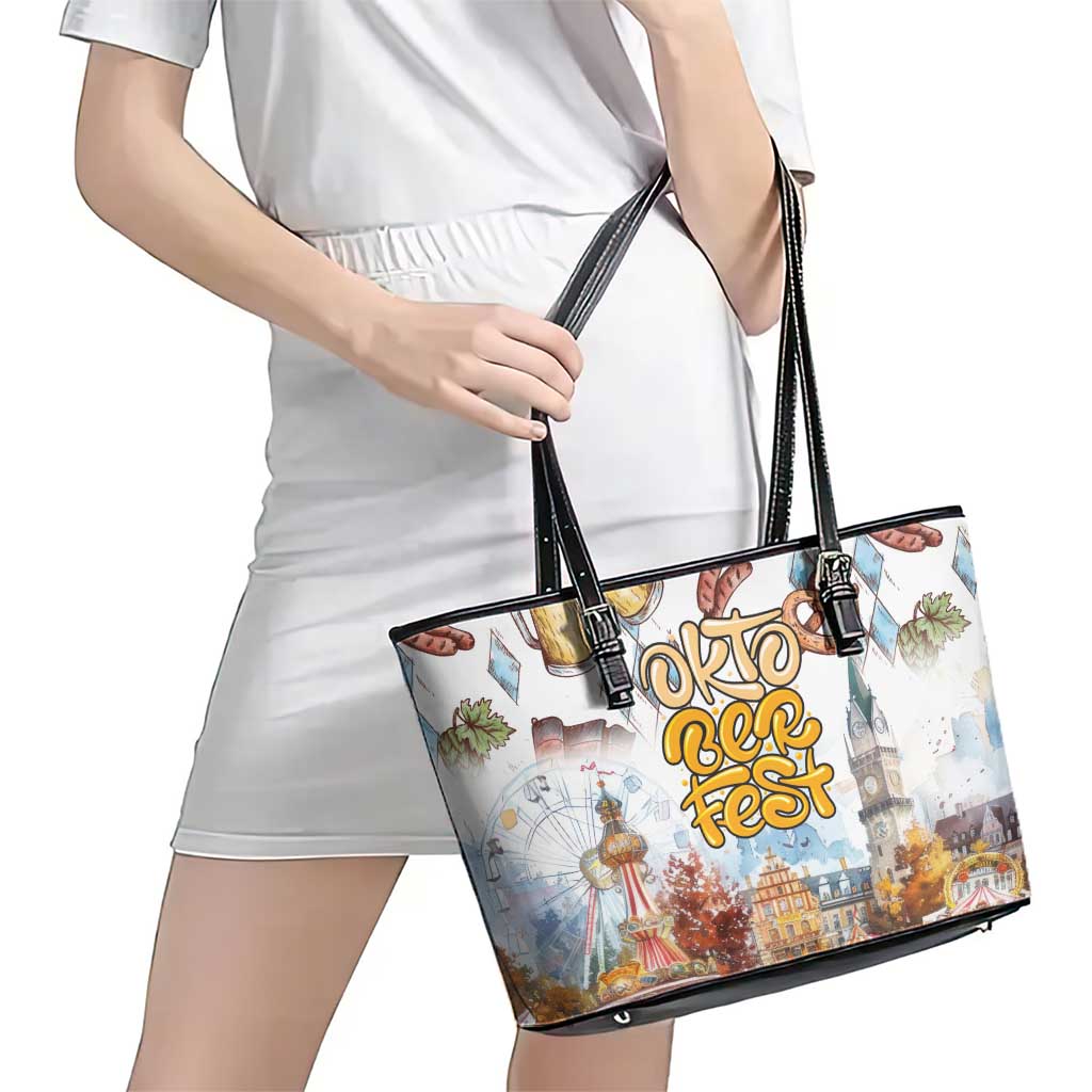 German Oktoberfest Beer Leather Tote Bag Heritage Beer Riesenrad Joy - Wonder Print Shop