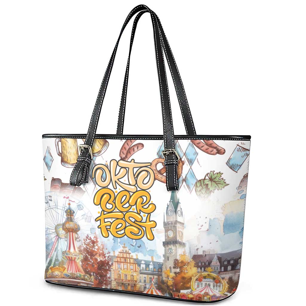 German Oktoberfest Beer Leather Tote Bag Heritage Beer Riesenrad Joy - Wonder Print Shop