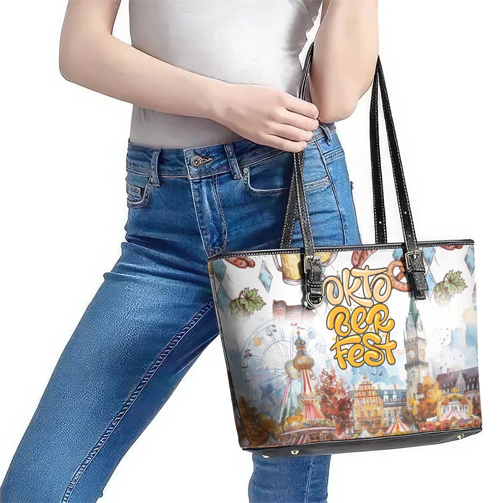 German Oktoberfest Beer Leather Tote Bag Heritage Beer Riesenrad Joy - Wonder Print Shop
