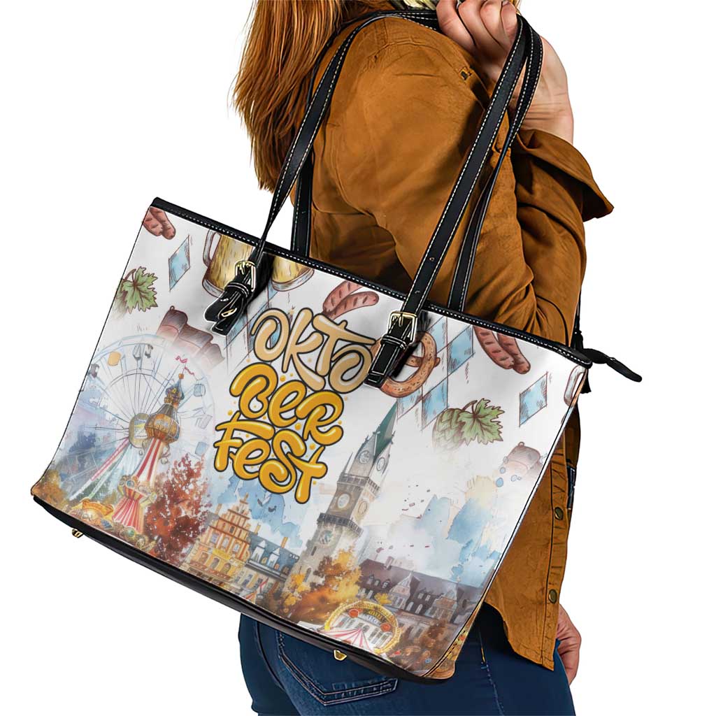 German Oktoberfest Beer Leather Tote Bag Heritage Beer Riesenrad Joy - Wonder Print Shop