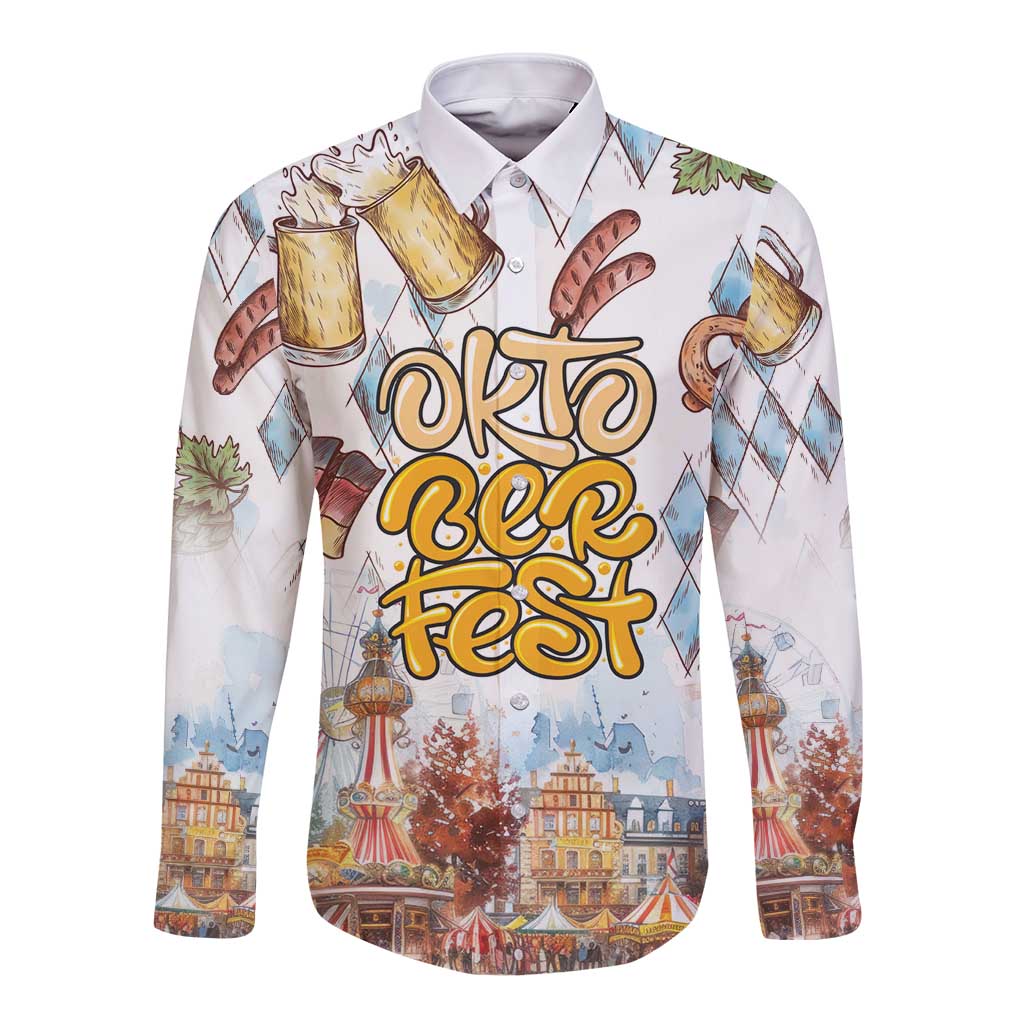 German Oktoberfest Beer Long Sleeve Button Shirt Heritage Beer Riesenrad Joy - Wonder Print Shop