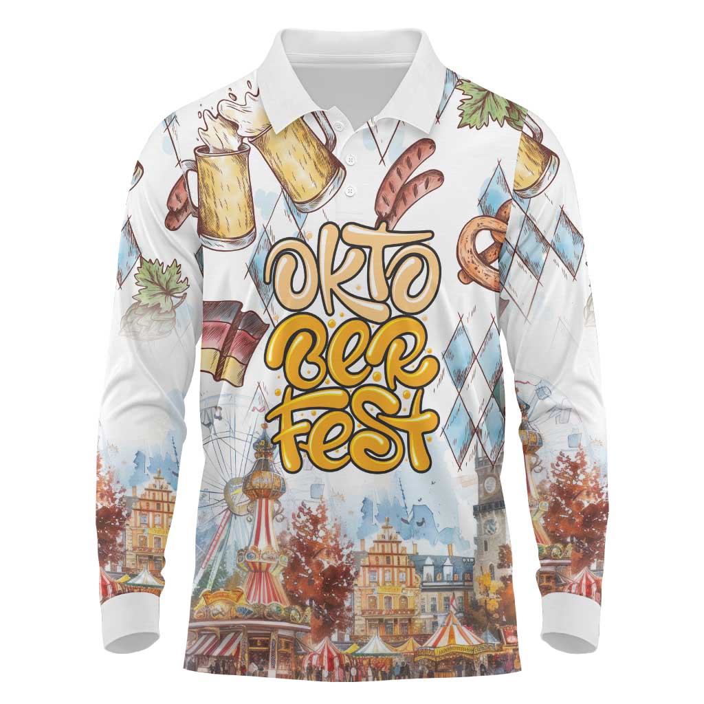German Oktoberfest Beer Long Sleeve Polo Shirt Heritage Beer Riesenrad Joy - Wonder Print Shop
