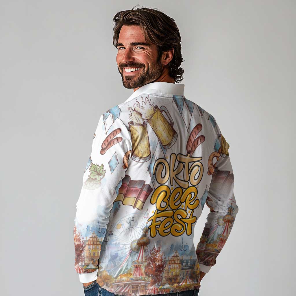 German Oktoberfest Beer Long Sleeve Polo Shirt Heritage Beer Riesenrad Joy - Wonder Print Shop