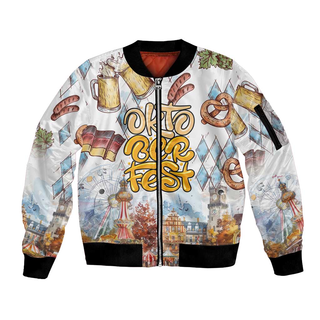 German Oktoberfest Beer Sleeve Zip Bomber Jacket Heritage Beer Riesenrad Joy - Wonder Print Shop