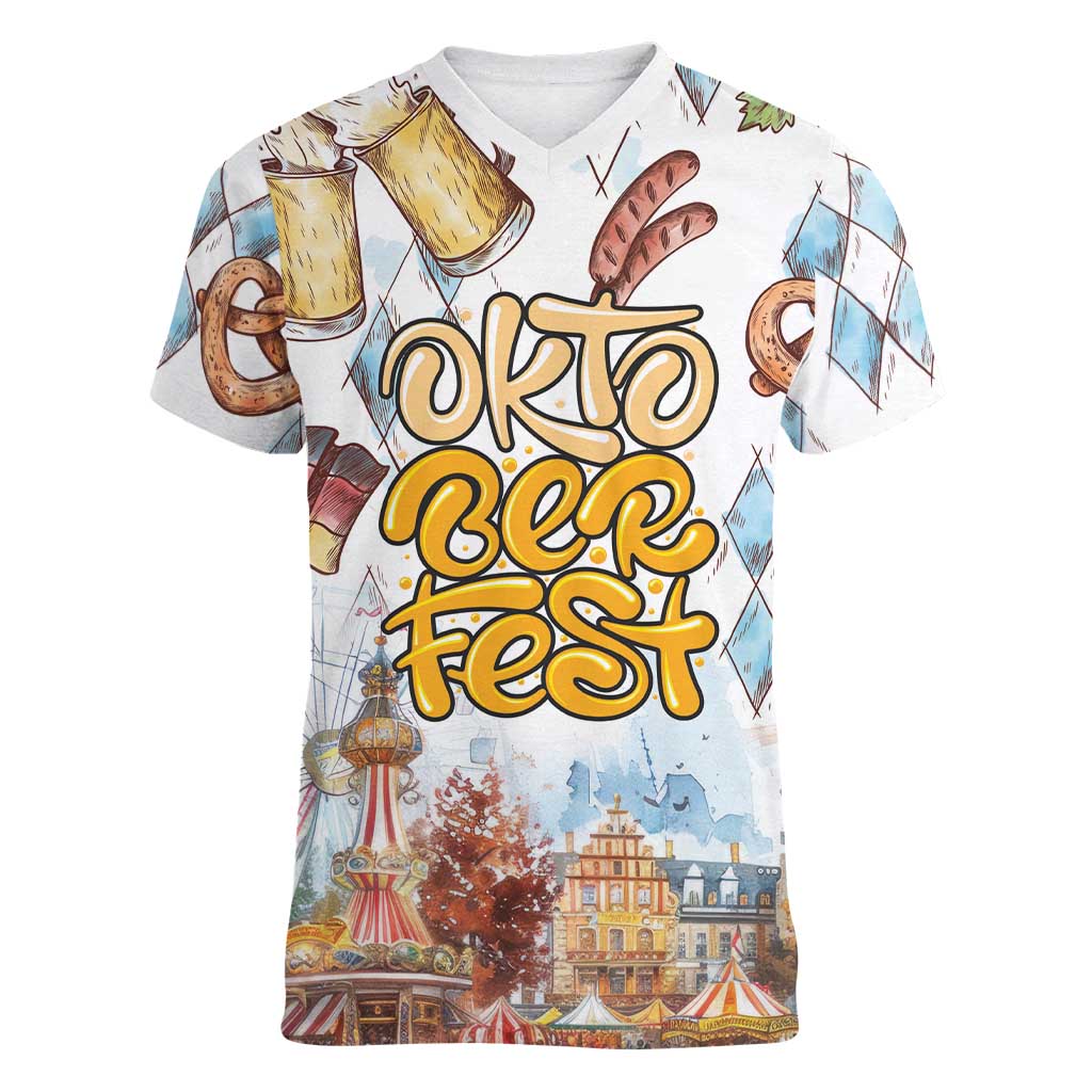German Oktoberfest Beer Women V-Neck T-Shirt Heritage Beer Riesenrad Joy - Wonder Print Shop